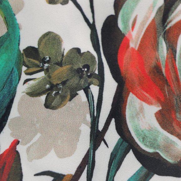 Express White Floral Blouse - Loose Fit, Half Puff Sleeve - Size Medium - Picture 4 of 10